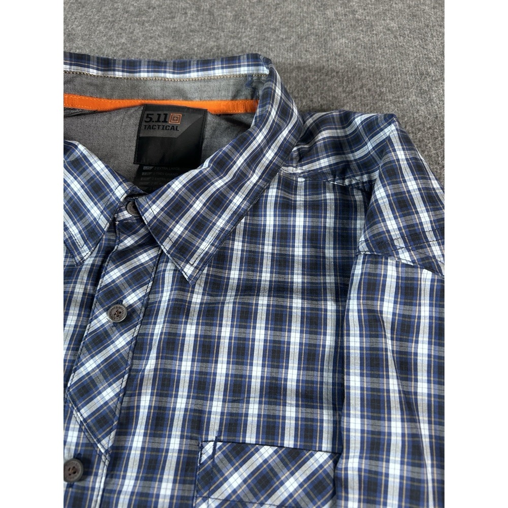 511 Tactical Snap Button Shirt Mens XXL Blue Plaid Long Sleeve Casual